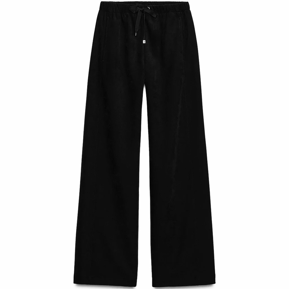 NWT Zara Black 100% Cotton Wide Leg Elastic Waist Drawstring Pants M